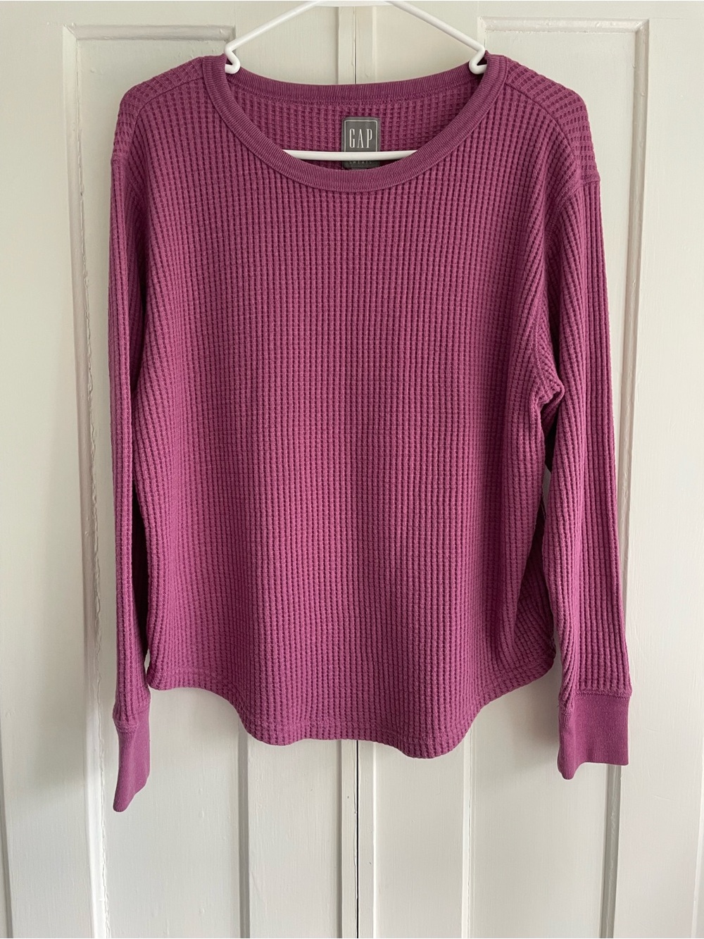 GAP Sweats Shirt Long-Sleeve Waffle Knit Top in Mauve Pink size Medium
